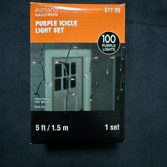 Ashland Halloween Purple Icicle 100 Light String Indoor/Outdoor 5ft Black Wire - Picture 3 of 6